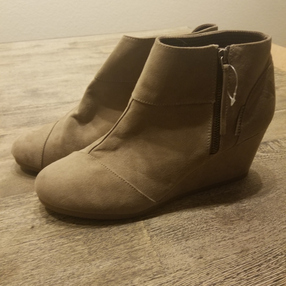 New Tan Wedge Ankle Bootie